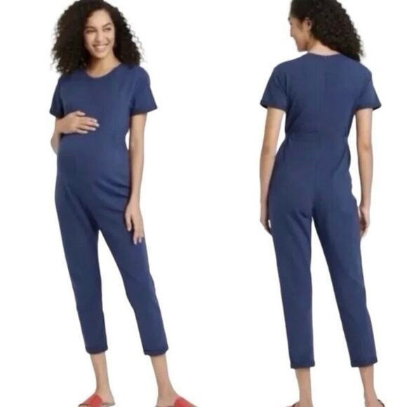 Lot of 2 The Nines by Hatch Size XXL Maternity Jumpsuit Rompers Blue Green Cutes - Picture 1 of 16